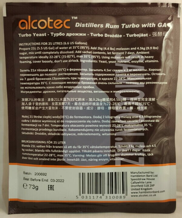 Alcotec Turbo Yeast Rum 2